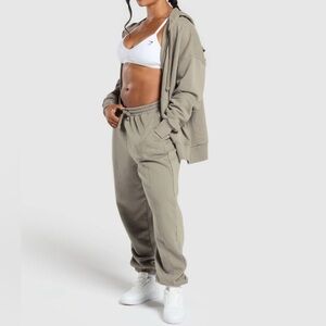 Gymshark Power Wash Joggers + Zip Up Hoodie Set (linen brown)